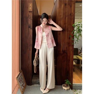 新中式名媛輕奢改良通勤馬甲2026年夏季高級感別致闊腿褲兩件套裝