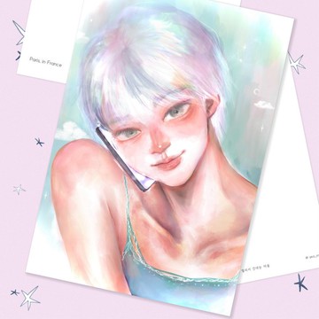 遠方的巴黎心 / 明信片手繪插畫 (YeoRnn) 女孩