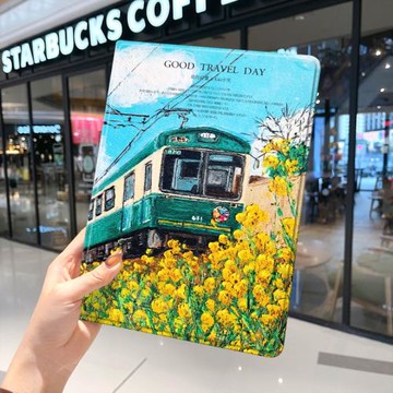 油畫火車ipad10保護套pro2024款11寸5蘋果air6平板mini7殼4迷你3適用2三折1帶筆槽2018九8第9代2020風景2021