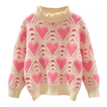 拉夏貝爾童裝女童毛衣春秋季半高領花邊針織衫洋氣兒童打底上衣服