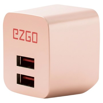 EZGO 2.4A雙輸出USB電源供應器  3.3cm  粉色  1個