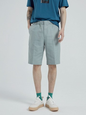 2022春夏麻棉輕薄透氣簡約休閒西裝短褲男鬆緊腰中褲