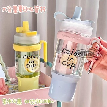 【台灣寄出】茶水分離 1000ML 吸管 直飲 雙飲 隨行杯 大容量水壺 泡茶水壺 耐高溫 車載把手杯子 水瓶