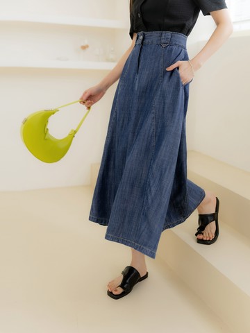 涼感．天絲丹寧A字傘襬牛仔裙