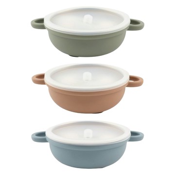 不鏽鋼碗 附蓋子 3件組  1套  綠色 + 藍色 + 棕色