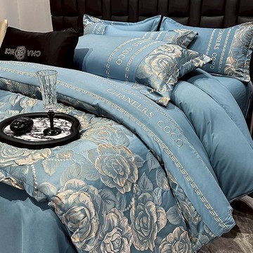 【精致工藝】歐式輕奢四件套北歐提花浮雕刺繡被套純色床單三件套床笠床上用品