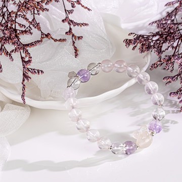 萌萌兔 | 粉 (芙蓉粉晶/薰衣草冰透紫晶/白水晶/白玉髓)