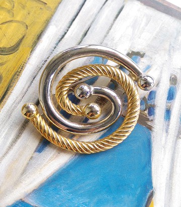 Vintage Jewelry 金銀色調 個性厚實 漩渦 別針 胸針