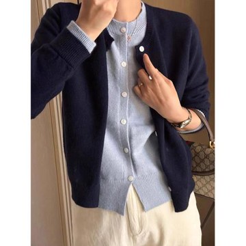 設計感假兩件長袖針織開衫春季新款大碼胖mm時尚寬松顯瘦毛衣外套