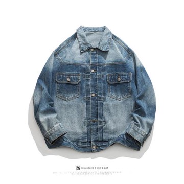 美式潮流牛仔衣夾克男春秋季寬松翻領上衣cityboy復古休閑外套男