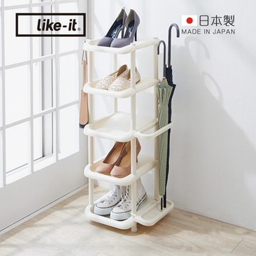 日本like-it 日製窄型五層收納鞋架(附傘架)-多色可選