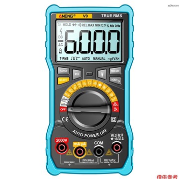 (有頻道) ANENG V9數字萬用表 6000計數 2000V電壓測試 電容表 電壓表 交流/直流電流表 電氣測試儀工