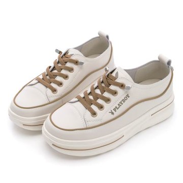 PLAYBOY 幻彩潮履真皮增高休閒鞋-PY1709米白