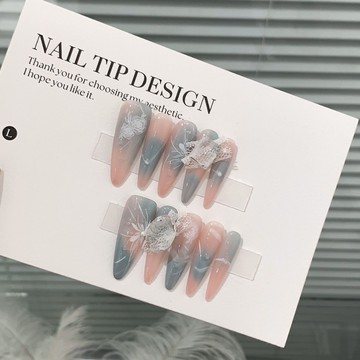 ✨Hannah✨【薄荷曼波】氣質純慾風少女小花花蕾絲純手工可拆卸穿戴甲甲裸色穿戴甲