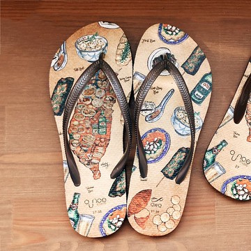 女款防滑夾腳拖鞋 玩食誌聯名人字拖 防水環保材質 -台灣小吃-