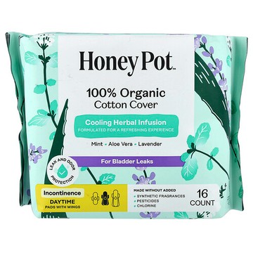The Honey Pot Company, 草本浸入式護翼棉柔護墊，有機尿失禁護墊，日用，16 片