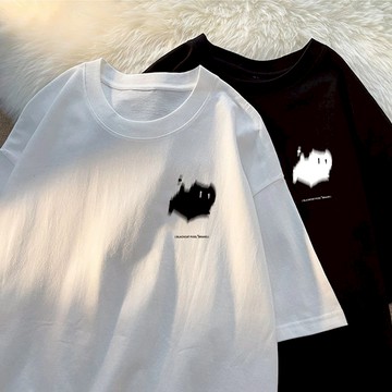 ⚡【M-5xl】平價促銷 短袖T恤韓版短t驚嚇貓咪印花oversize短袖 大碼白色T恤港風t恤正韓 韓系上衣潮牌