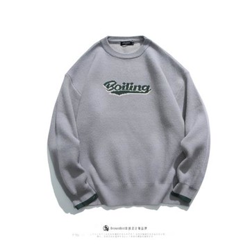 春秋外穿圓領慵懶風撞色套頭毛衣