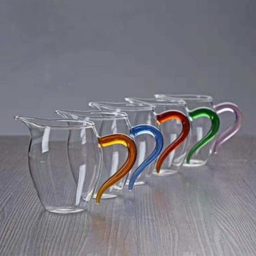 品茗茶海彩把玻璃杯情侶杯公道杯功夫茶具水杯側把公道杯咖啡杯子