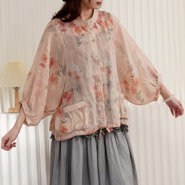 文藝印花寬袖襯衫492786