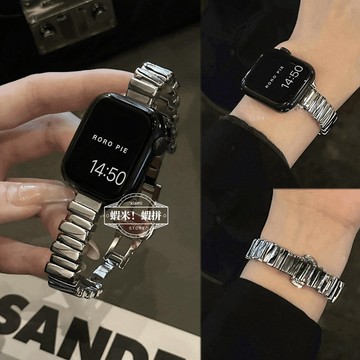 金属不规则设计錶帶 蝴蝶扣錶帶 適用於 Apple Watch 10 9 8 7 6 5 SE 46mm 45mm