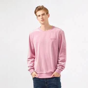 Hang Ten- 珊瑚絨繡花大學T-男(粉紫)