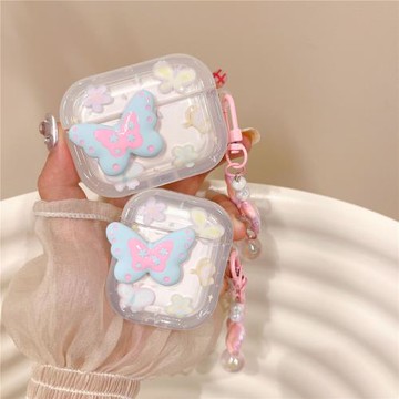 立體藍蝴蝶適用Baseus倍思E3耳機套WM02透明W04防摔WM05真無線藍牙WM02軟殼M2/W04+潮storm3無線耳機套wo4/3