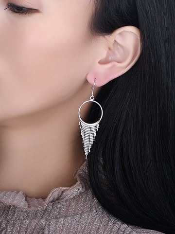 999純銀大耳環超長款流蘇幾何99足銀法式氣質小眾設計高級感網紅