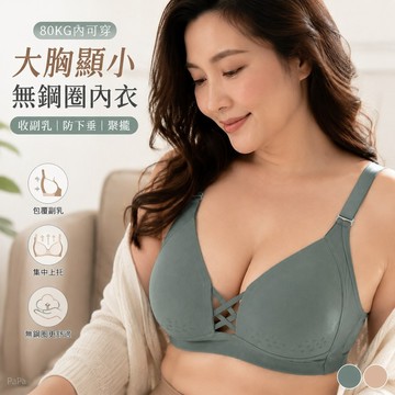 大胸內衣夏季内衣女超薄款大胸显小收副乳防下垂聚拢无钢圈大码胖MM文胸罩運動美背【PAPA】