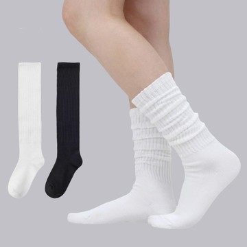 IZILEG 女性羅紋皺褶寬鬆堆堆襪 2雙組  白色+黑色  女(230-250mm)