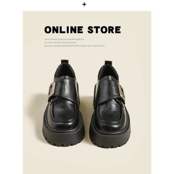 真皮厚底小皮鞋女2025春秋季新款英倫風單鞋復古棕色粗高跟樂福鞋