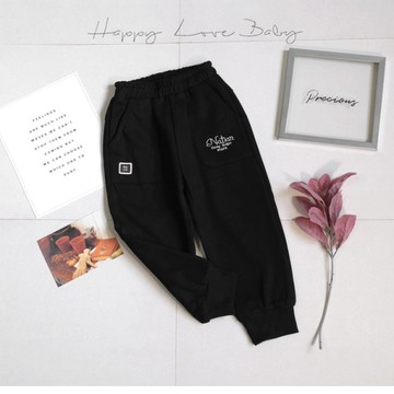 厚款 手寫英文布標簡約寶寶絨棉褲 秋冬童裝 男童長褲 男童棉褲 男童褲子 秋冬長褲 秋冬運動褲