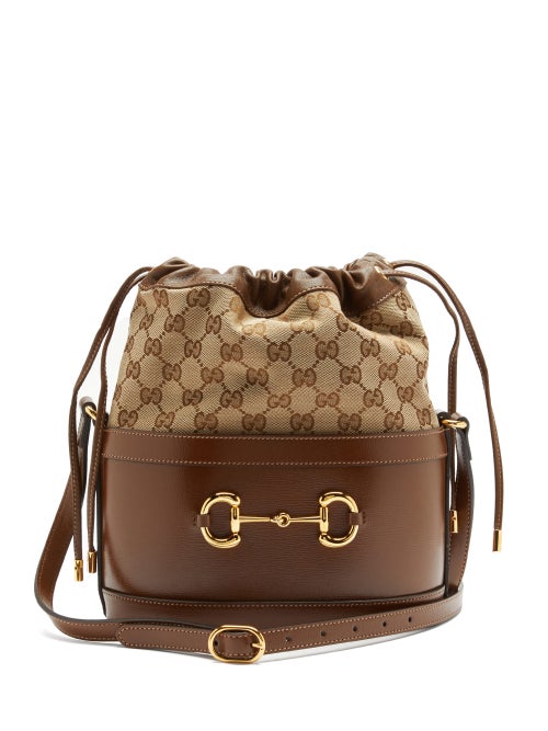 Gucci - 1955 Horsebit Gg Supreme And Leather Bucket Bag - Womens - Brown Multi