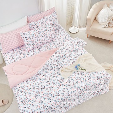 【DUYAN 竹漾】舒柔棉加大床包羽絲絨被組 / 沁心花漾 _廠商直送