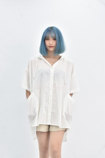 (2XL) kira 連帽白色襯衫上衣