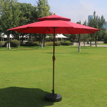 戶外遮陽傘 戶外遮陽傘防雨太陽傘中柱傘旗桿傘仿木雙頂傘室外庭院印刷廣告傘【摩可美家】