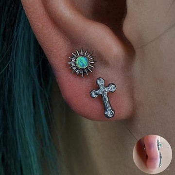 炸裂鋯石澳寶海膽太陽花耳釘內螺紋植入級鈦合金高拋光亞文化設計