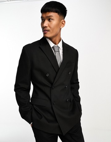 ASOS DESIGN slim double breasted suit jacket in black