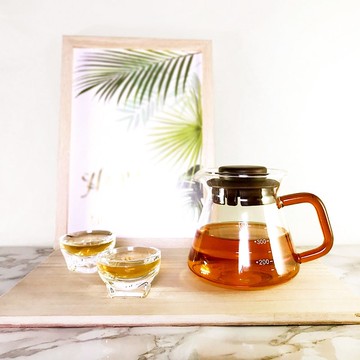 台灣純手工吹製 日詮刻度玻璃壺 棕色把手360ml