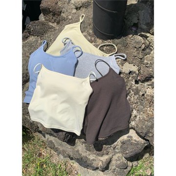 Roundshop | 海島極簡風”弧形彩色胸墊背心吊帶 舒適細肩帶修身