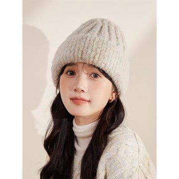 不挑人錐頂女生加厚款簡約針織帽
