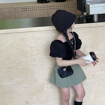 Mimo⭐女童套裝夏季夏裝泡泡兩件套上衣短裙