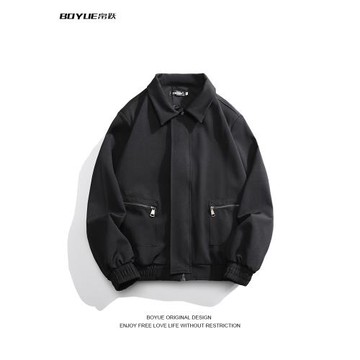 BOYUE帛躍純色墊肩夾克高級感痞帥拉鏈輕熟風機車男女ins工裝外套