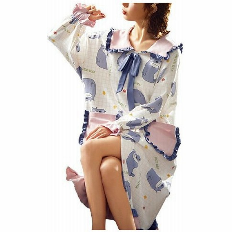 パジャマ ワンピース レディース フリル 春秋 長袖 綿100 折りえり 蝶 び 動物柄 吸汗 通気 柔らか ルームウェア 便利服 おしゃれ M Xl ブルー 通販 Lineポイント最大0 5 Get Lineショッピング