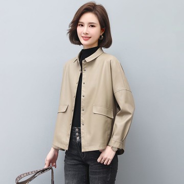 真皮皮衣外套女 2023春秋新款真皮皮衣女短款韓版休閑寬松海寧綿羊皮小皮衣外套潮