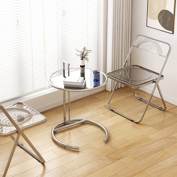 沙發邊幾中古升降邊桌網紅小茶幾角幾簡約透明床頭柜北歐玻璃桌