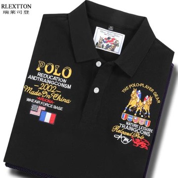 高端男裝短袖T恤男翻領上衣服歐貨品牌潮流刺繡POLO衫純棉大碼T夏