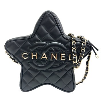 CHANEL 香奈兒 黑色 菱格紋小羊皮 Walk of Fame 星形肩背包 【二手名牌BRAND OFF】
