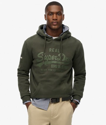 Superdry Men's Vintage Logo Tonal Hoodie Green Size: S