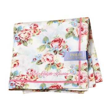 RALPH LAUREN POLO 繽紛玫瑰花卉字母LOGO圖騰帕領巾(白系/50CM)